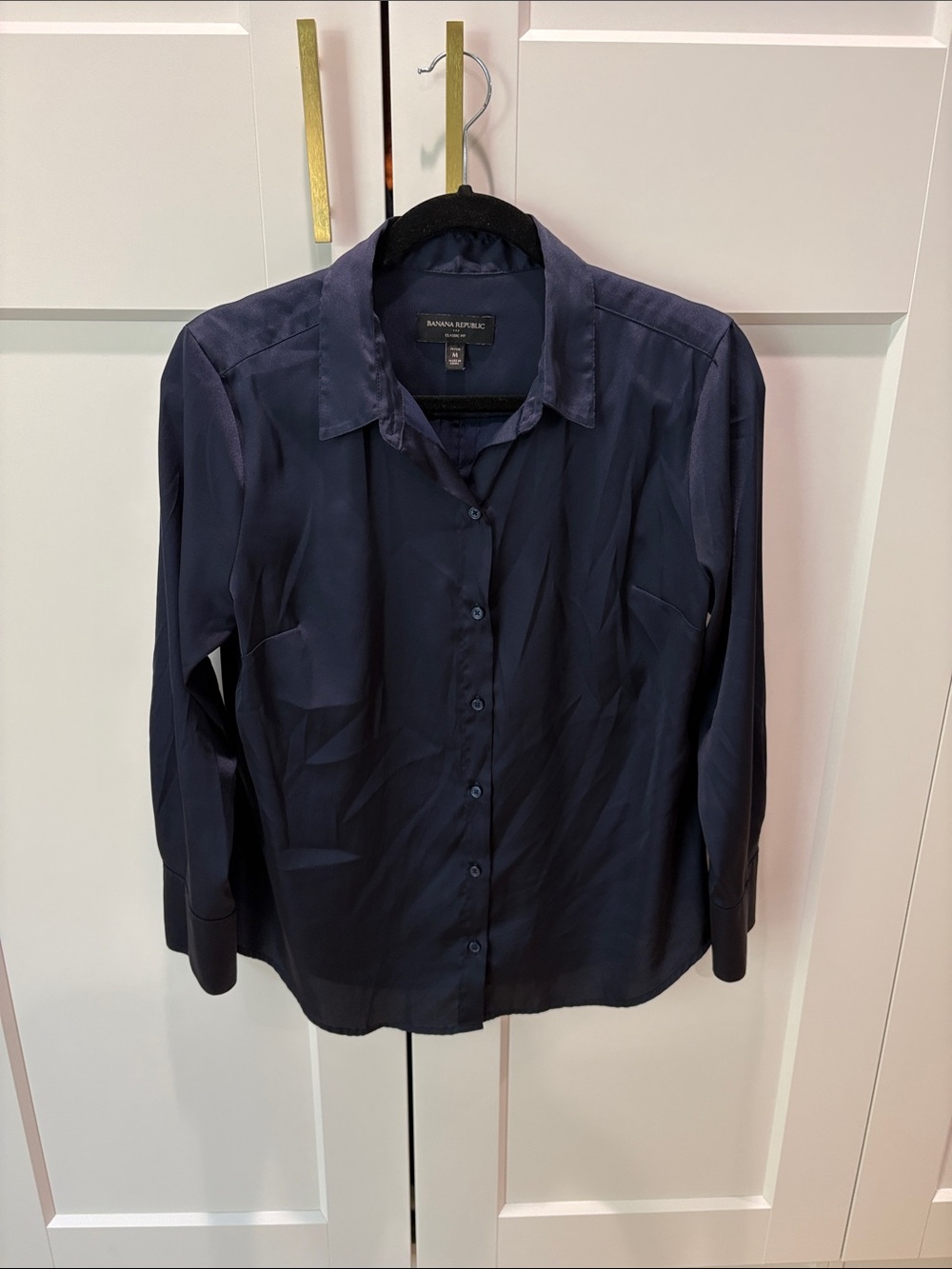 Banana Republic Women’s Navy Washable Satin Button-Down Shirt